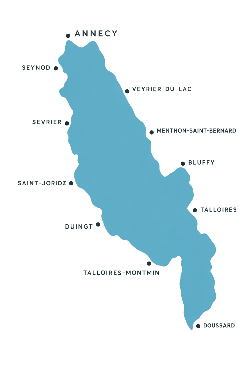 Carte stylisée du lac d’Annecy et des communes alentour